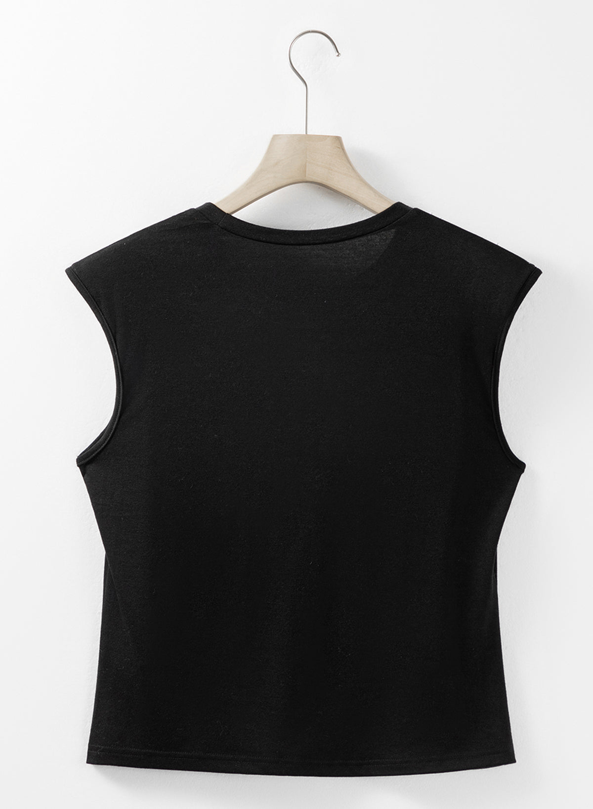 Tank Top .  Black Pearls Beaded Shoulder Pad Crew Neck Tank Top