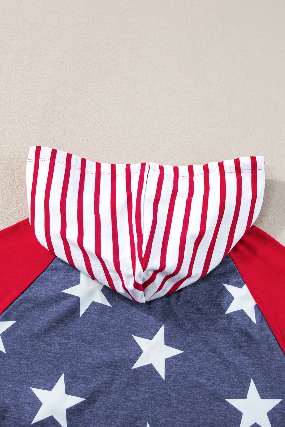 Hooded T Shirt  .  Fiery Red Stars and Stripes Print Drawstring Hooded T Shirt