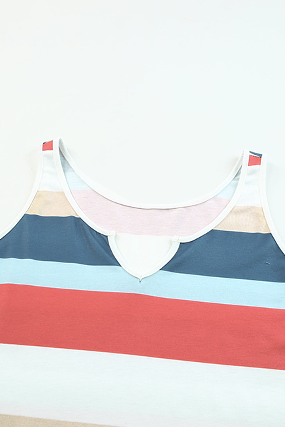 Tank Top . Multicolor Striped Color Block Notched Neck