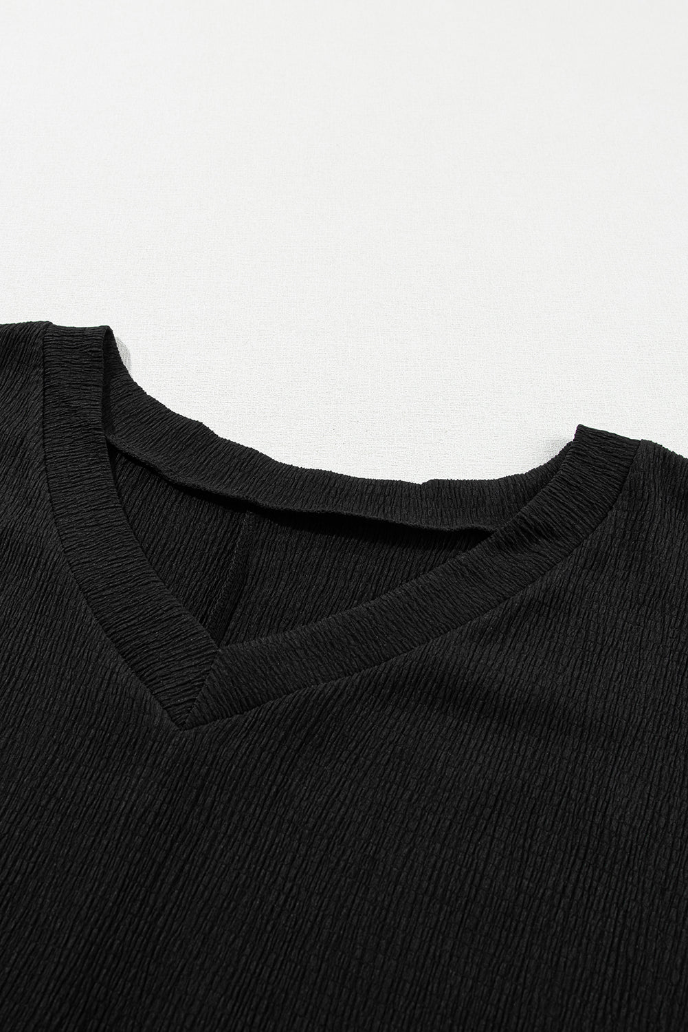 T-shirt  .  Black Crinkled V Neck Wide Sleeve