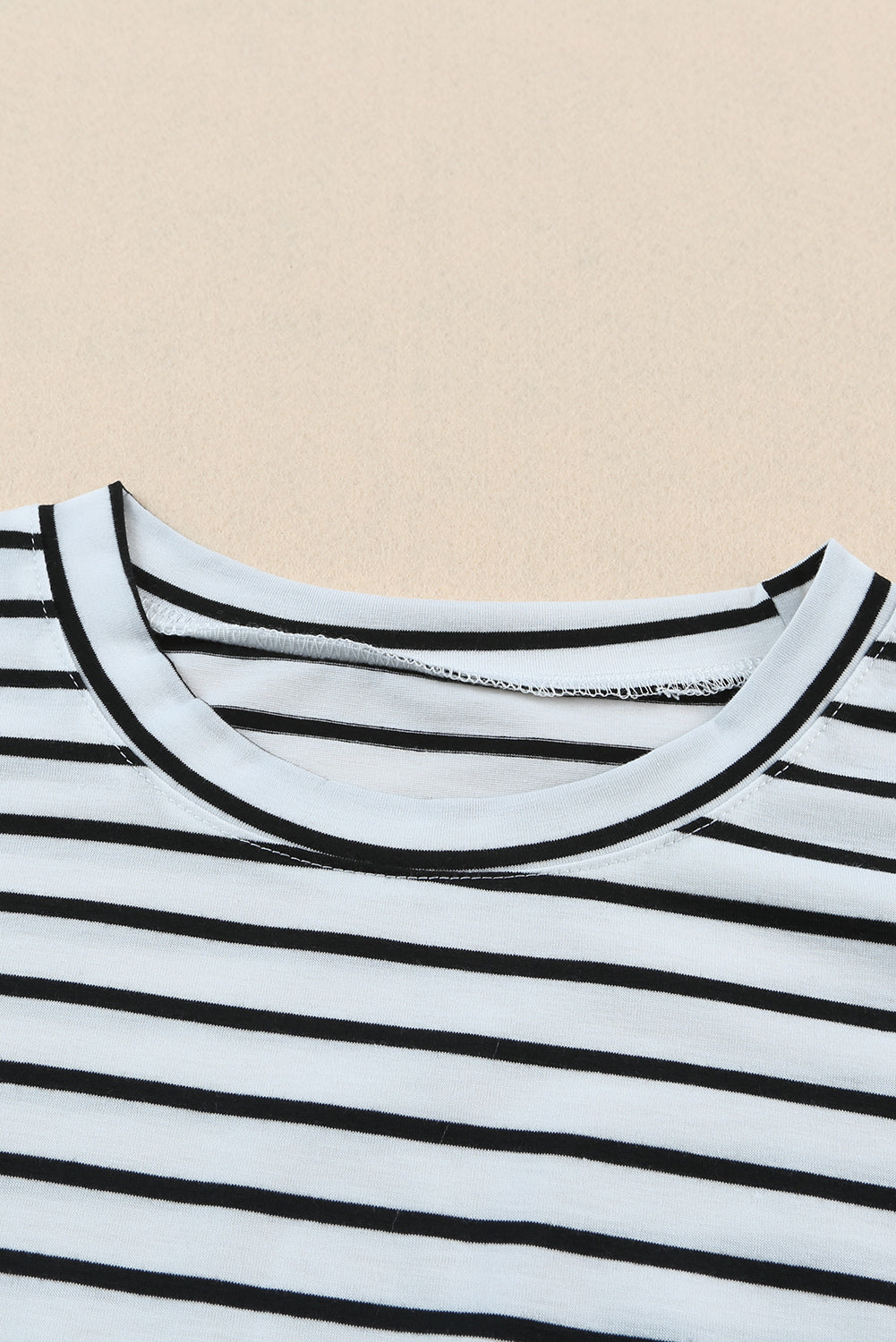 T Shirt  .  Striped Rolled Cap Sleeve Round Neck T Shirt