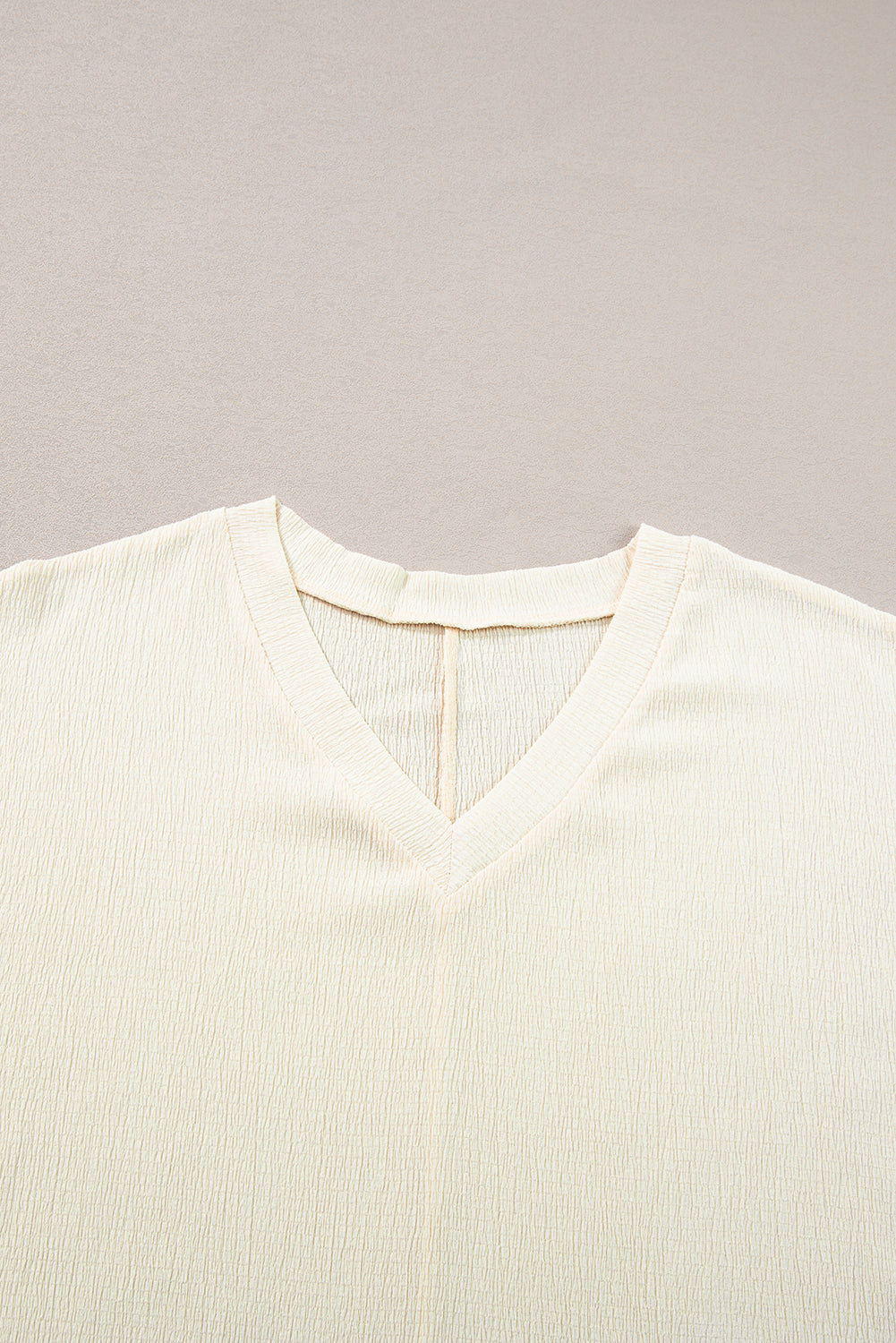 T-shirt  .  Apricot Crinkled V Neck Wide Sleeve T-shirt