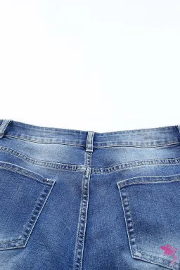 Denim Shorts  .  Sky Blue Quintuplicate Button Fly High Rise Plus Denim Shorts