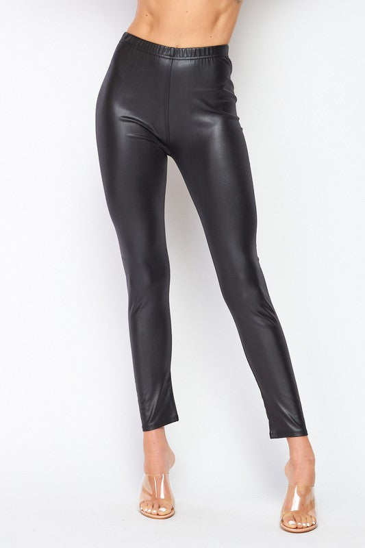 Leggings  .  Stretch Faux Leather Skinny Ankle Leggings BLACK