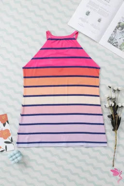 Tank Top .Camisole  .  Multicolor Colorful Striped Hollow Out Camisole.