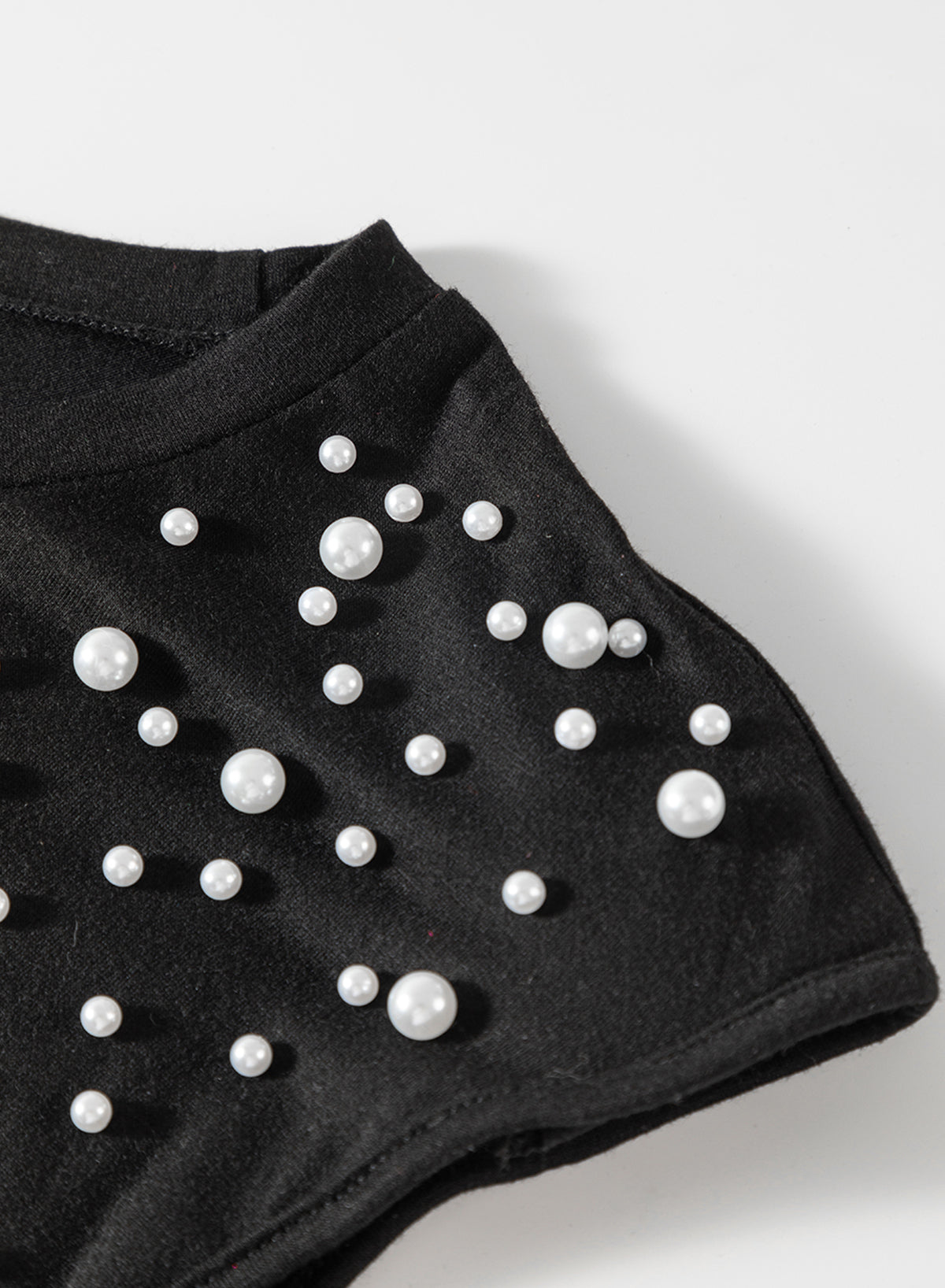 Tank Top .  Black Pearls Beaded Shoulder Pad Crew Neck Tank Top