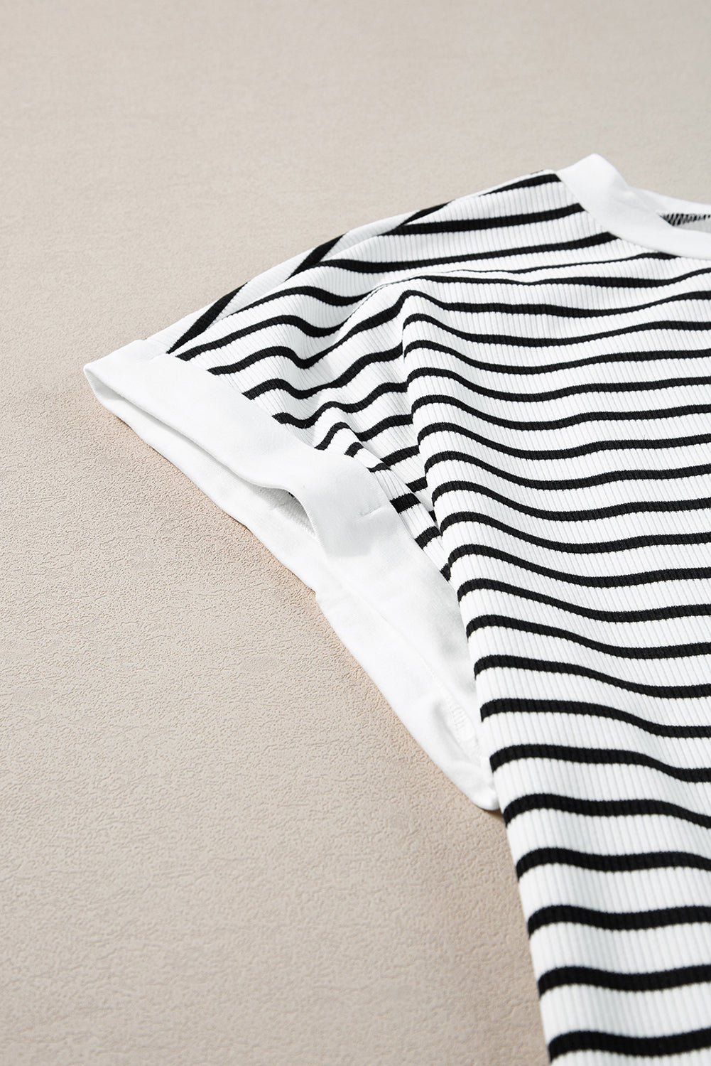 Set  Tee and Shorts Set  .  White Stripe Contrast Edge Tee and Shorts Set