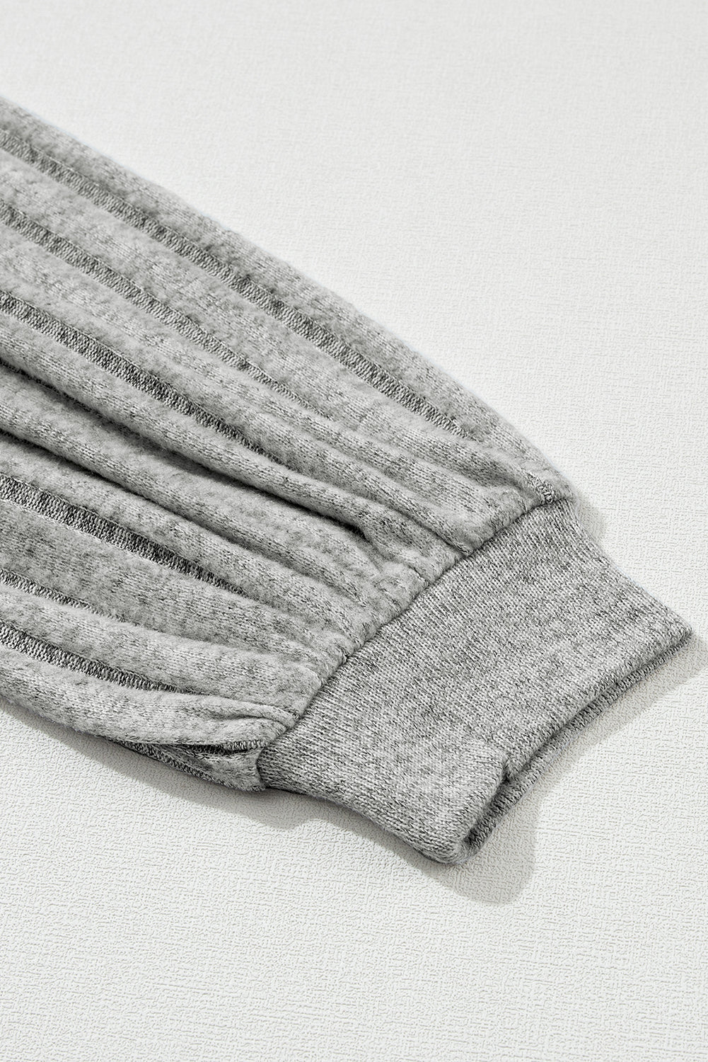 Top  .  Light Grey Buttoned V Neck Ribbed Puff Sleeve Top