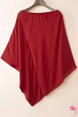 Mini Dress  .  Red Solid Color One Shoulder Batwing Sleeve Mini Dress