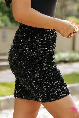 Mini Skirt  .  Black Sequin Bodycon Mini Skirt.