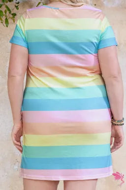 Dress  .  Multicolor Colorblock Pocketed V Neck T-shirt Dress.