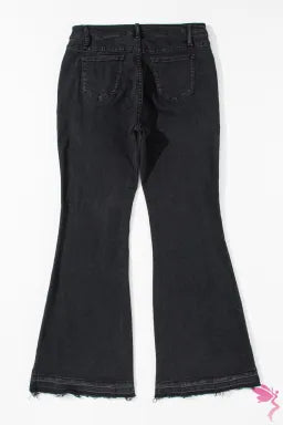 Jeans  .  Black High Waist Button Front Flare Jeans.