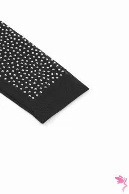 Bodysuit .  Black Rhinestone Embellished Mesh Long Sleeve Bodysuit.