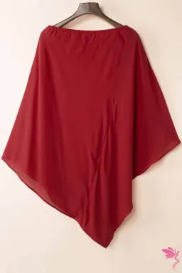 Mini Dress  .  Red Solid Color One Shoulder Batwing Sleeve Mini Dress